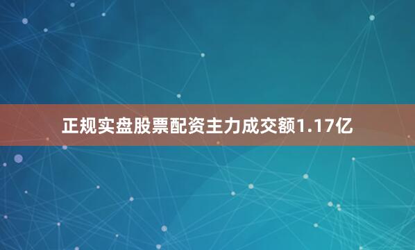 正规实盘股票配资主力成交额1.17亿
